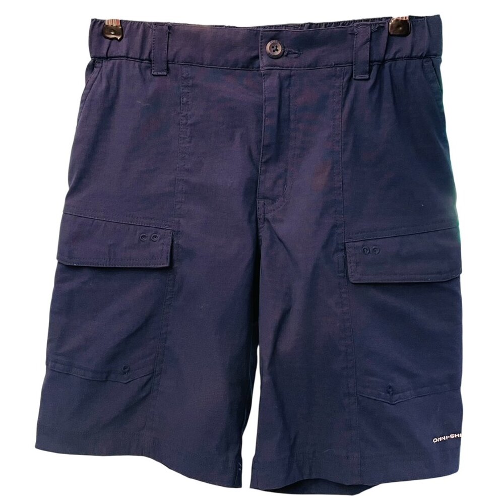 Columbia Omni Shield Cargo Shorts Girls Size Large 14 16 Navy Blue Hiking Camp
